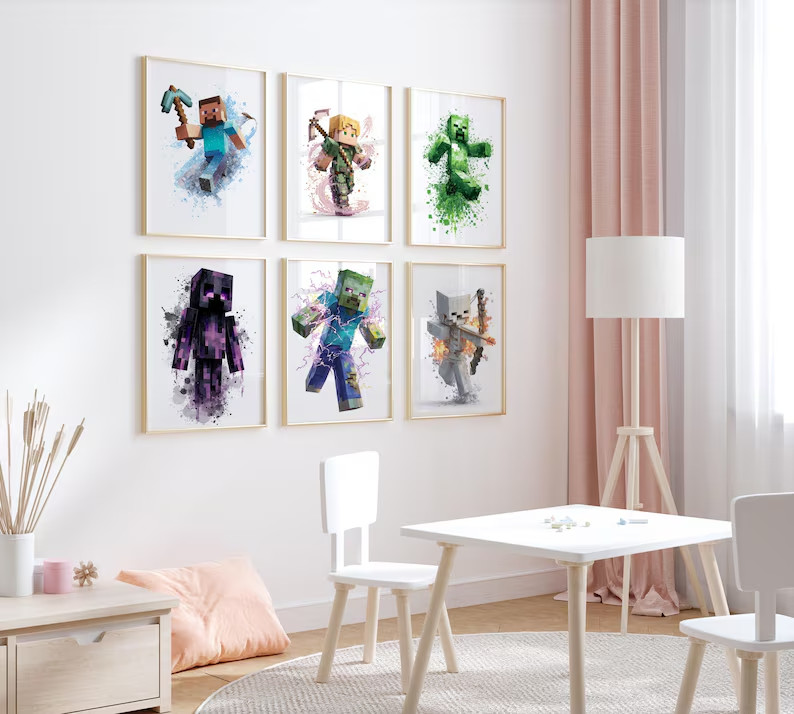 Block Cartoon Poster Set of 6 Unframed Nursery Wall Art