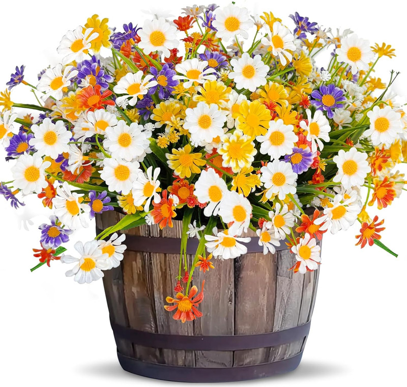 8 Bundles Artificial Daisy Flowers for Outdoors Summer Decor, UV Resistant No Fa
