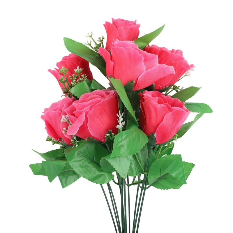 Striking 10 Heads Silk Rose Bud Bunch for Wedding and Home Outdoor Use gallery