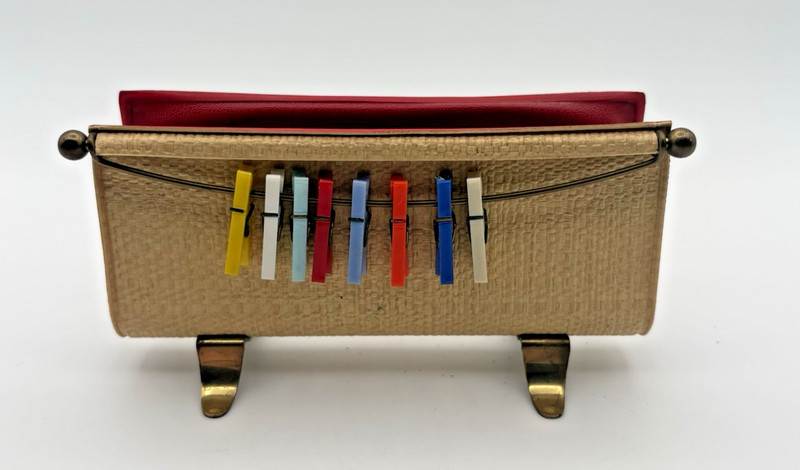 Vintage Letter or Glasses Holder Faux Leather Brass Feet Mini Desk Organizer