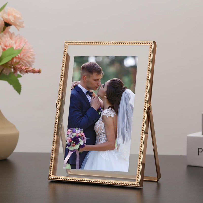 Gold 4x6'' Floating Picture Frame 2Pack,For Photo Sizes(2x3'',3.5x 5''),Beade... gallery