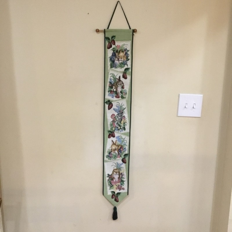 Linda Picken Busy Bunnies Rabbits Tapestry Wall Hanging USA Easter Spring 40″