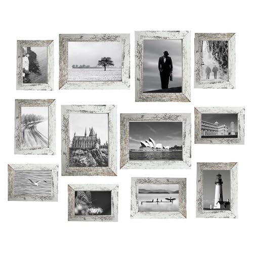 12 Pack Picture Frames Collage Wall 12 Pack with 8×10+5×7+4×6 Rustic White