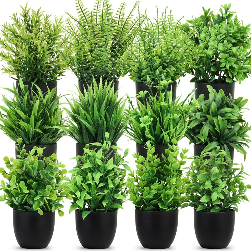 Artificial Plants Mini Fake Potted Plants, 12 pcs Small Eucalyptus Potted Fau…