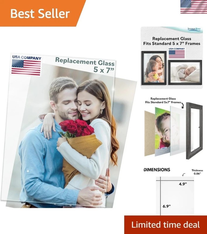 5×7 Glass – Crystal Clear, 2 Pack – Replacement Glass for 5 x 7 Picture Frame…
