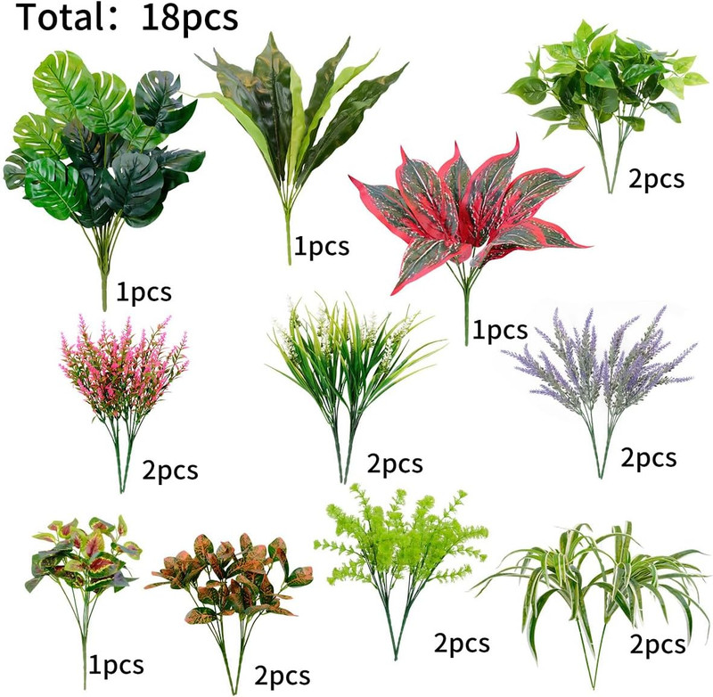 18 PCS Artificial Flowers for Outdoor, UV Resistant Fake Plants, Faux Plastic Gr gallery