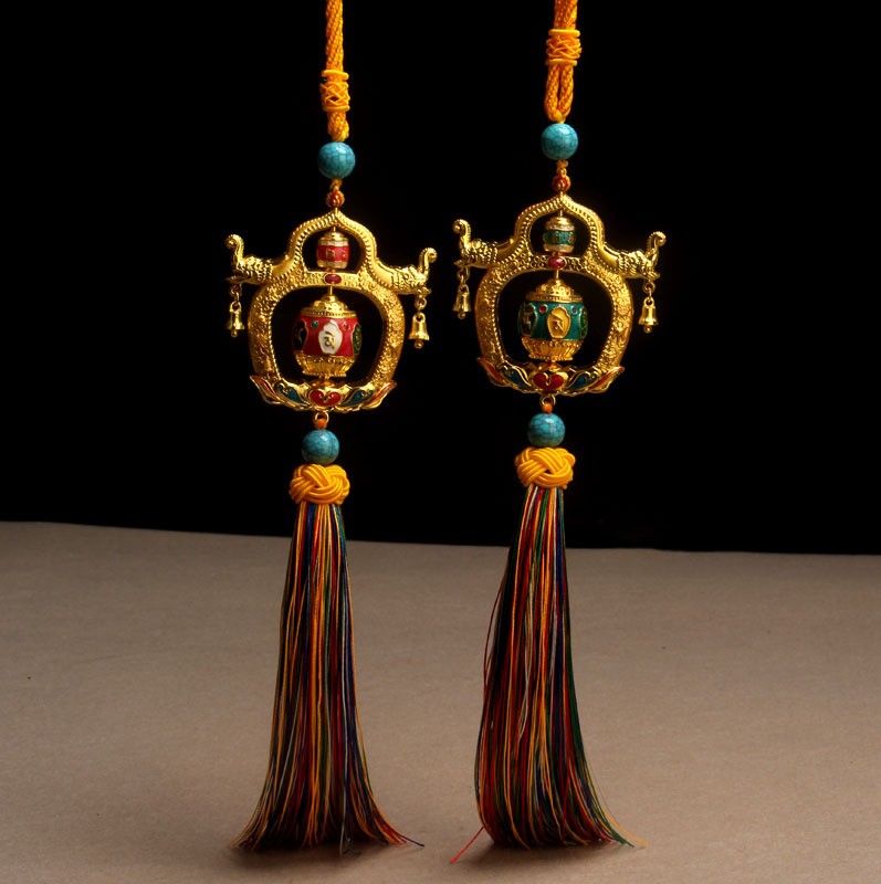 1PCS Tibetan Dragon Turning Bead Pendant Double Headed Colorful Home Decoration