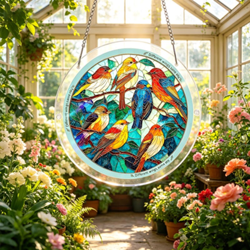 Acrylic Birds Floral Jigsaw DIY Puzzle Window Hanging Family Home Decor Ornament