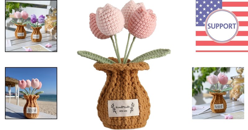 Soft Pink Crochet Tulip Plant - Ideal Gift for Birthdays and Mother's Day gallery