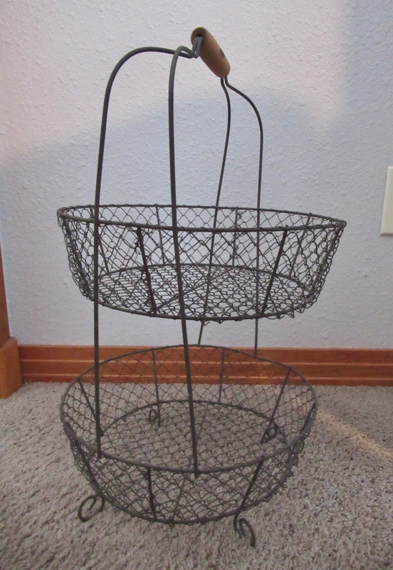 Vintage 2-Tier 20.5 in tall Zinc Chicken Wire Basket With Wooden Handle gallery