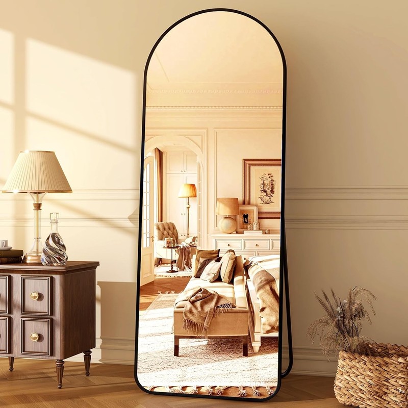 HARRITPURE 64″x21″ Arched Full Length Mirror Floor 64L x 21W, Black Rounded