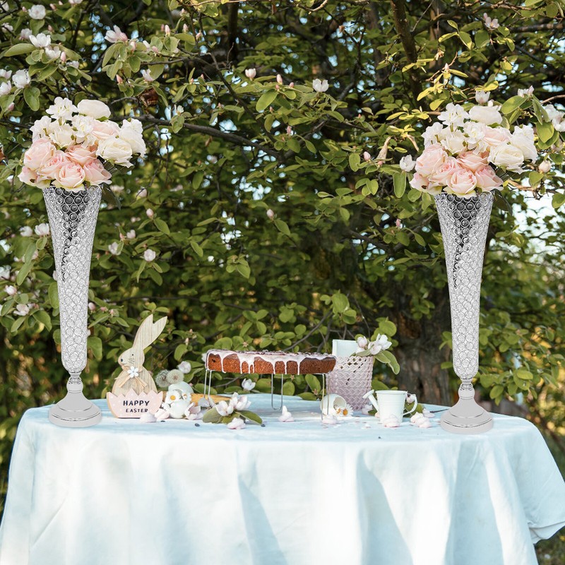2 pcs Silver Wedding Table Crystal Flower Stand For Anniversary Ceremony Party