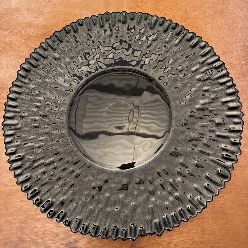 Black Art Glass Reef Decorative Charger Plate Large 14” Heavy Art Deco Modern