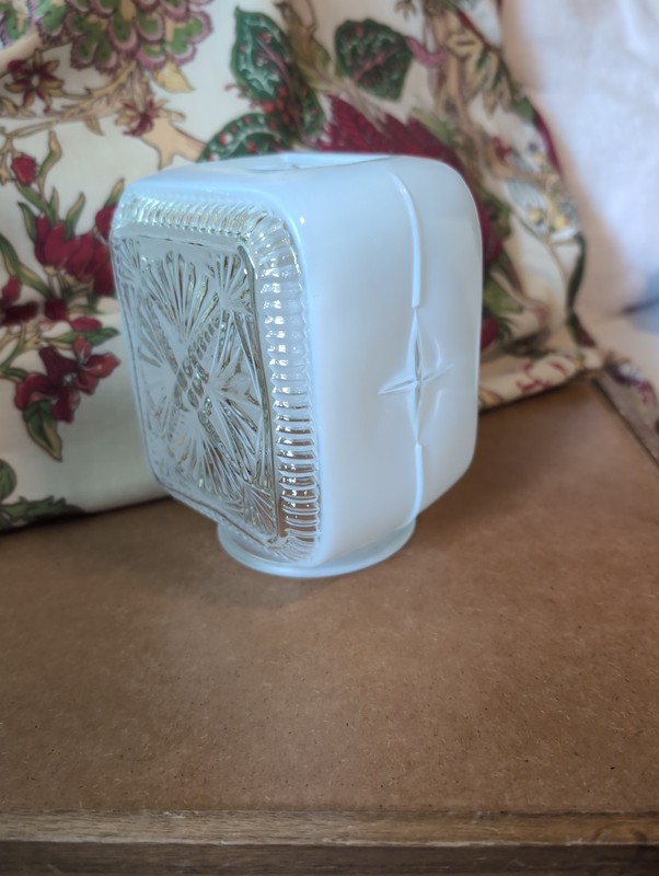 Vintage MCM Atomic Square Frosted Glass Light Shade Starburst Sunburst