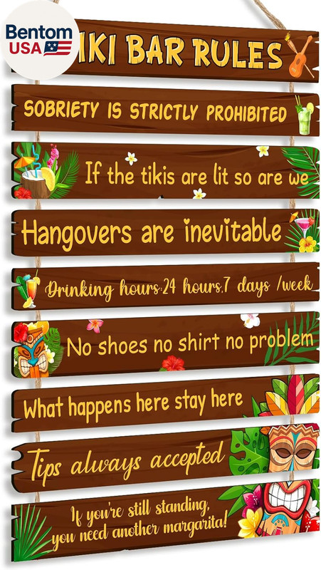 Tiki Bar Decorations Funny Tiki Bar Rules Sign Tiki Bar Wall Decor for Home Bar