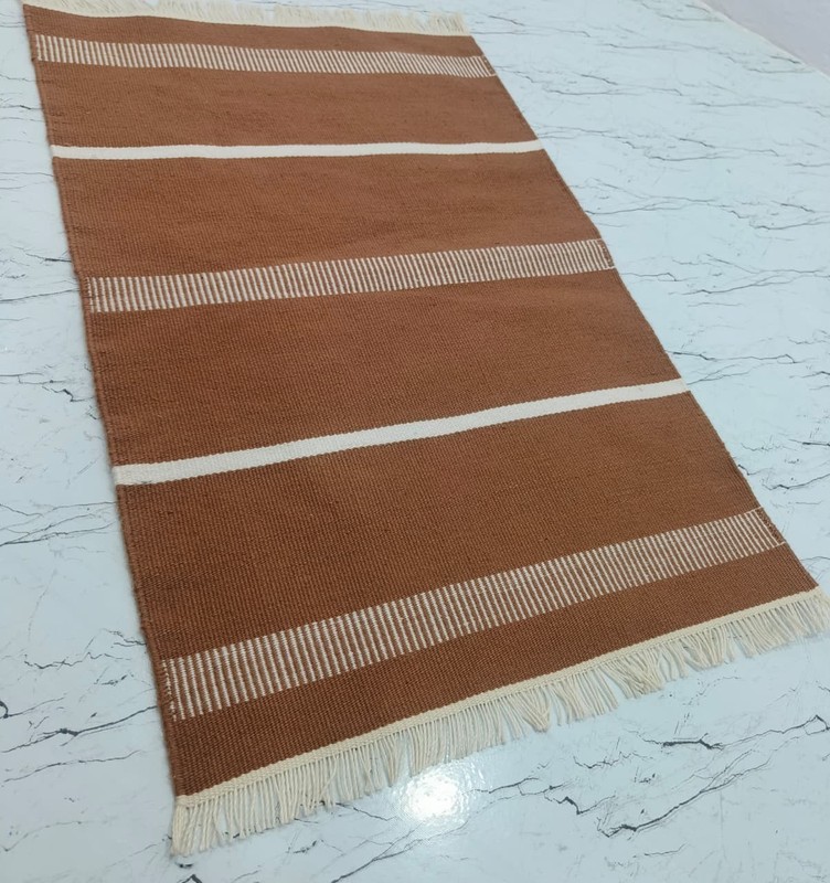 Polypropylene Terracotta Striped Rug with Fringe | Durable Indoor Area Rug gallery