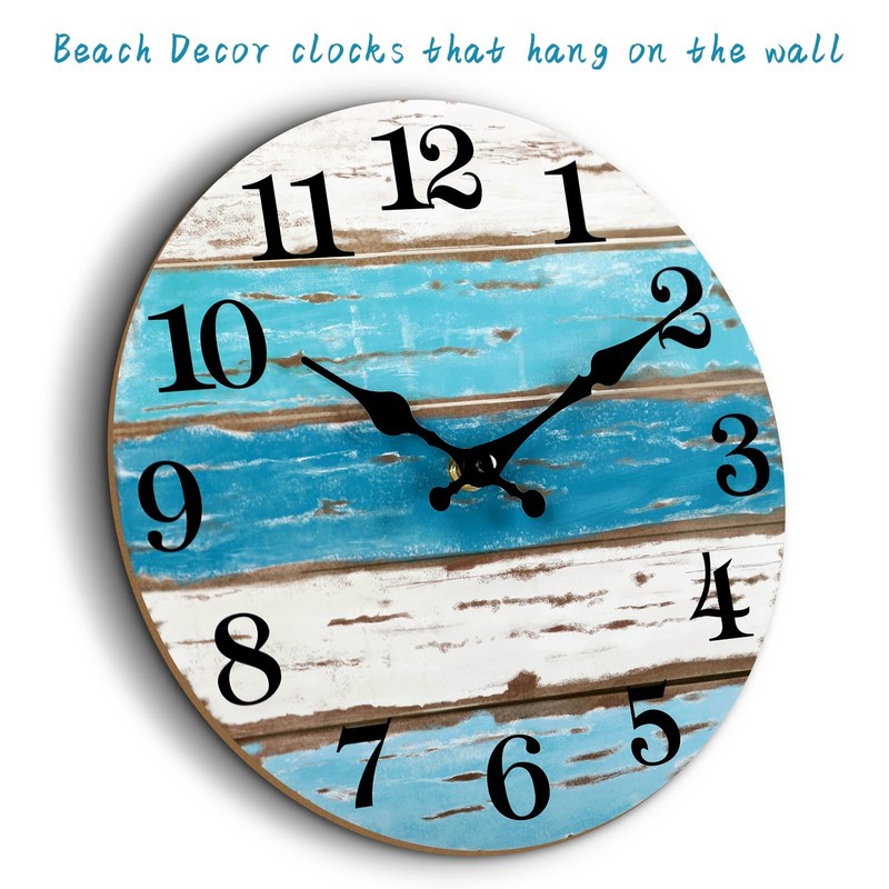 Wall Clock, Beach Themed Blue Wall Clocks Battery Operated Silent Non-Ticking... gallery