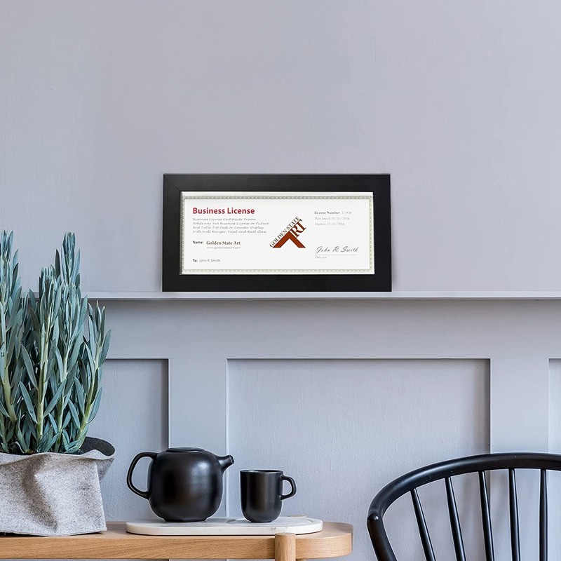 , Wood Frame for 4x9 Business License Certificate with Real Glass & Table-top... gallery
