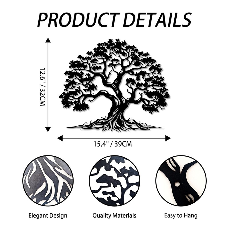 Tree of Life Wall Art,Metal Tree Wall Decor in Matte Black,Nature-Inspired Tr... gallery