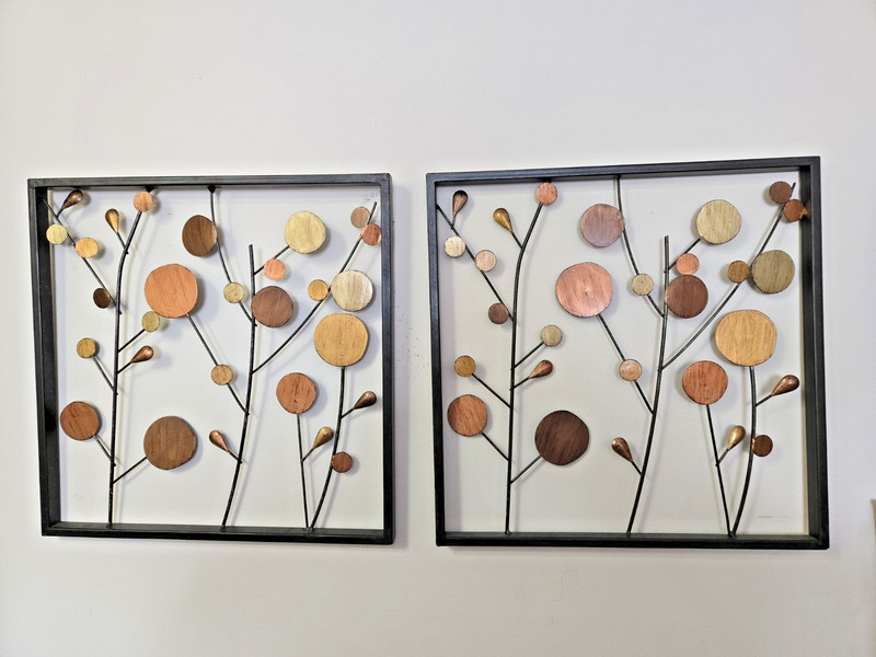 Metal Wall Art Panel Abstract Tree Copper Tones 15.75″ Square Modern Decor