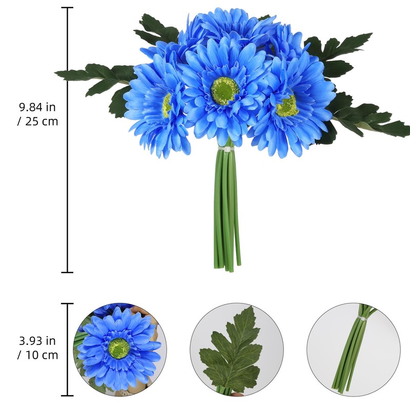 2 Bundles Artificial Gerbera Daisy Flowers 14 Heads Blue Fake Daisy with Stem... gallery