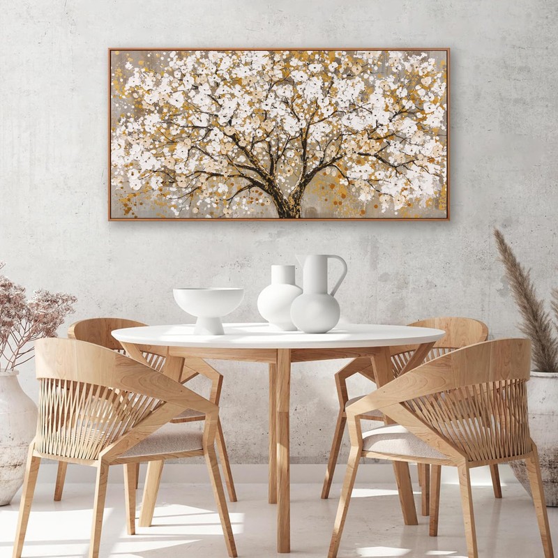Framed Wall Art Print Gold Tree Of Life Modern Artwork Canvas Painting Gold T... gallery