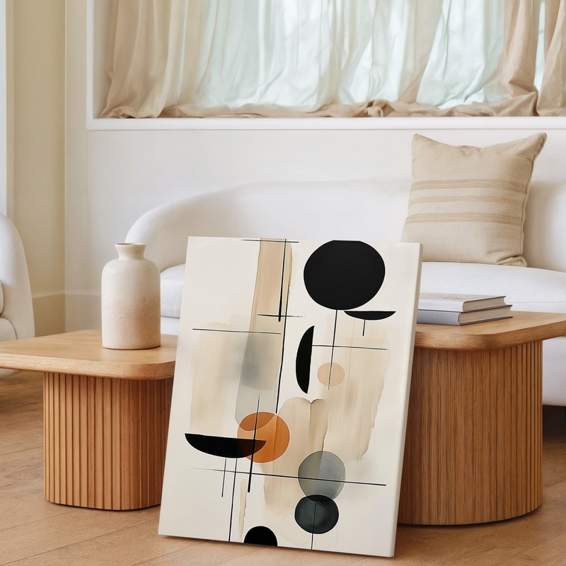 Modern Abstract Geometric Canvas Wall Art In Neutral Black And Beige Tones Home gallery