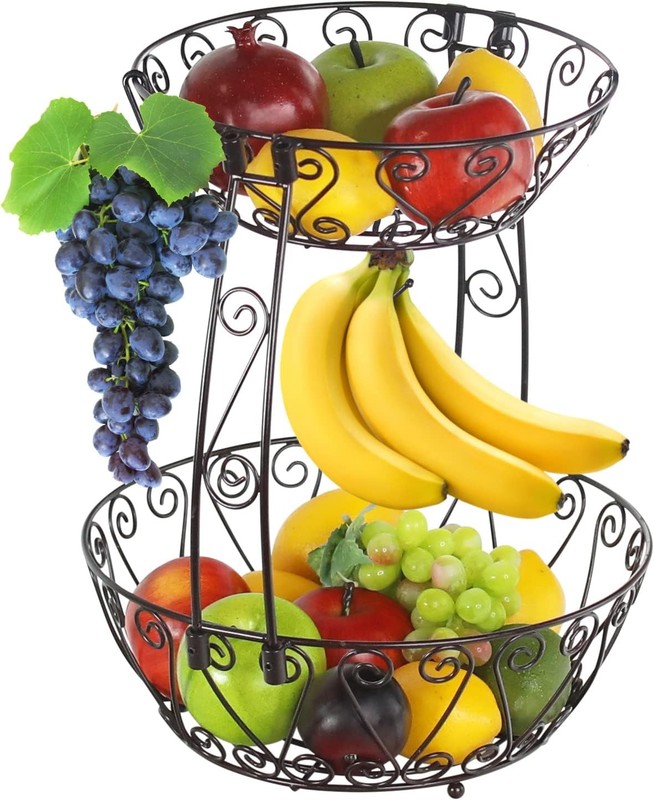 2-Tier Counter Fruit Basket Bowl Stora, Bronze