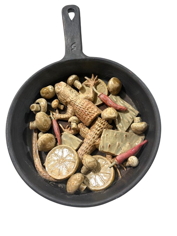 Halldor Hjalmarson Ceramic Food Art Lizard Mushrooms Peppers Citrus 14″L x10″W