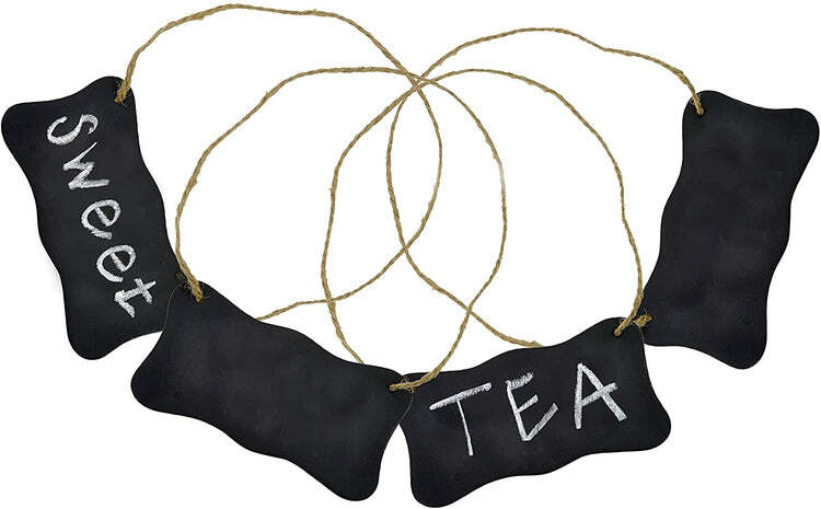 Mini Black Metal Hanging Chalkboard Sign with Jute Rope, Set of 4