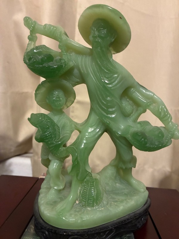 Vintage midcentury green aged stone figurine hand crafted sculpture ”prosperity”