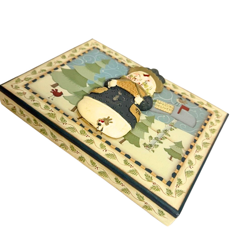 Vintage Christmas Snowman Wall Plaque Gift Box Cover 3D Resin Holiday Primitive gallery