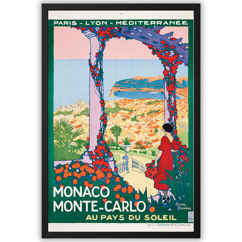 Monaco Monte Carlo Vintage Travel Poster Framed 11×17 French Riviera Wall Art