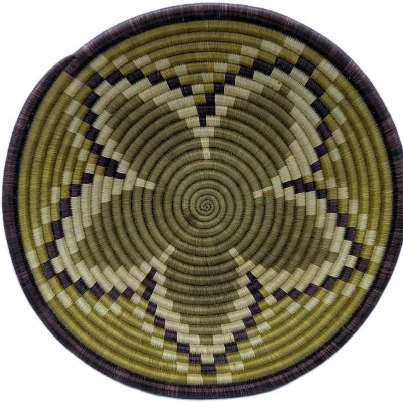 Bowl Sisal Basket Rwandan African Floral Geometric design Hand-Woven 11.74”