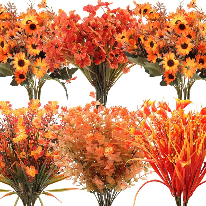 18 Bundles Artificial Fall Flowers for Outdoor Decor – UV Resistant Fake Mums…