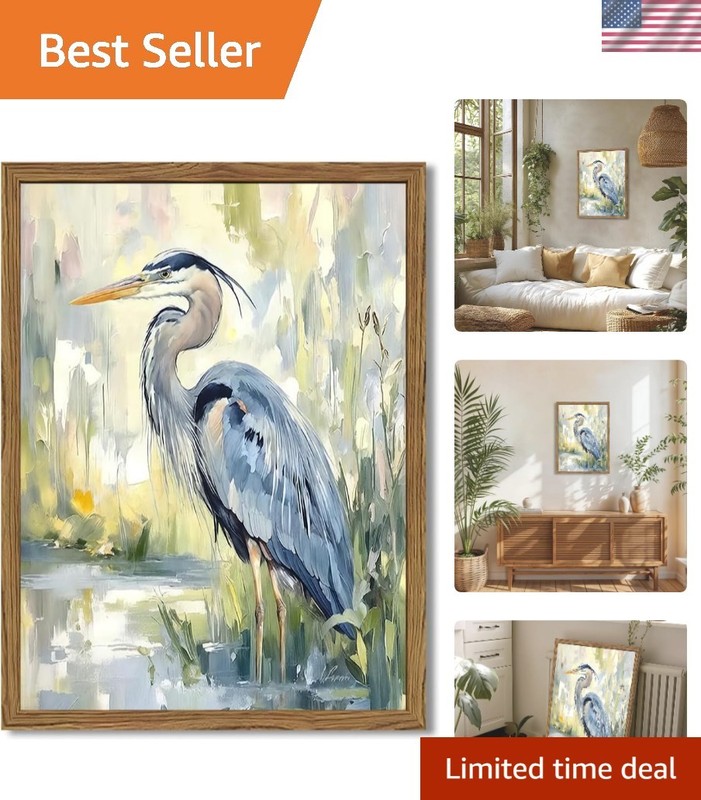 Framed Blue Heron Wall Art, Watercolor Sea Bird Pictures Wall Decor, Coastal …