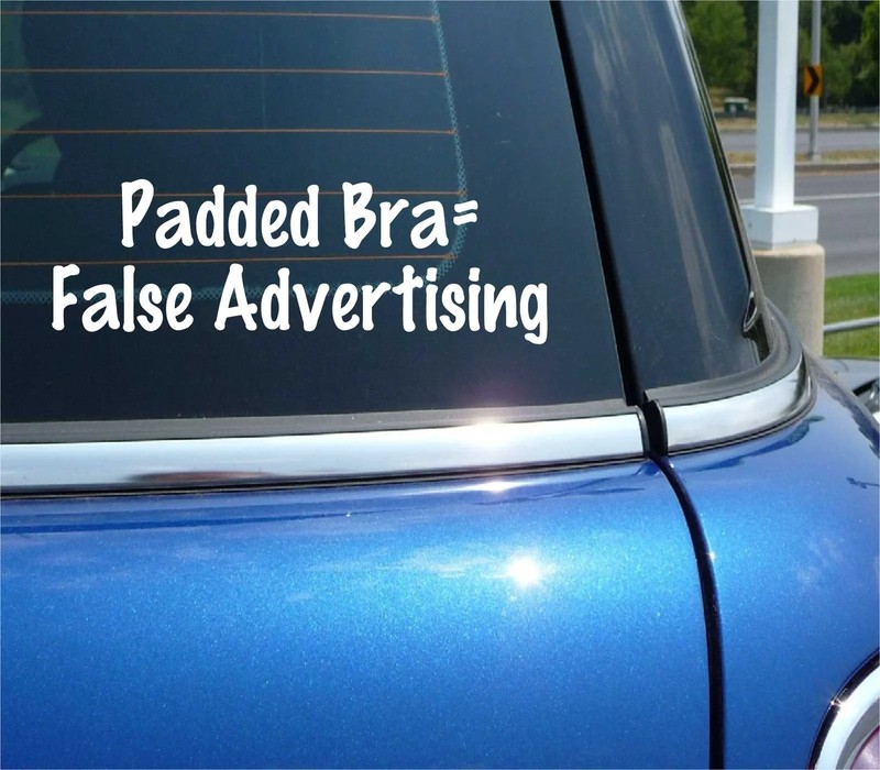 PADDED BRA FALSE ADVERTISING DECAL STICKER FUNNY WOMAN GIRL BOOBS TITS CAR