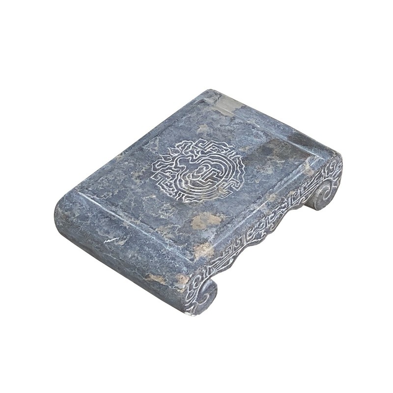 Chinese Distressed Gray Stone Rectangular Scroll Stand cs7089 gallery