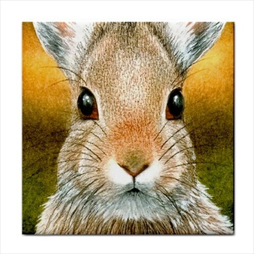Large Ceramic tile 6x6 Rabbit 18,29,30,41,55 bunny hare art painting by L.Dumas