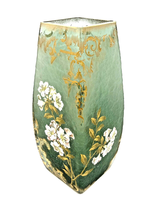 Fine Legras Mont Joye French Art Nouveau Gilt Enamel Cameo Glass Vase Li G2U gallery