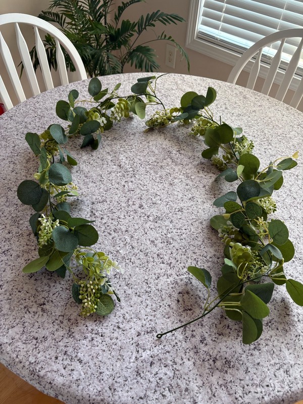 Faux Eucalyptus Garland – Green and White – Approximately 67″ In Length – NIP