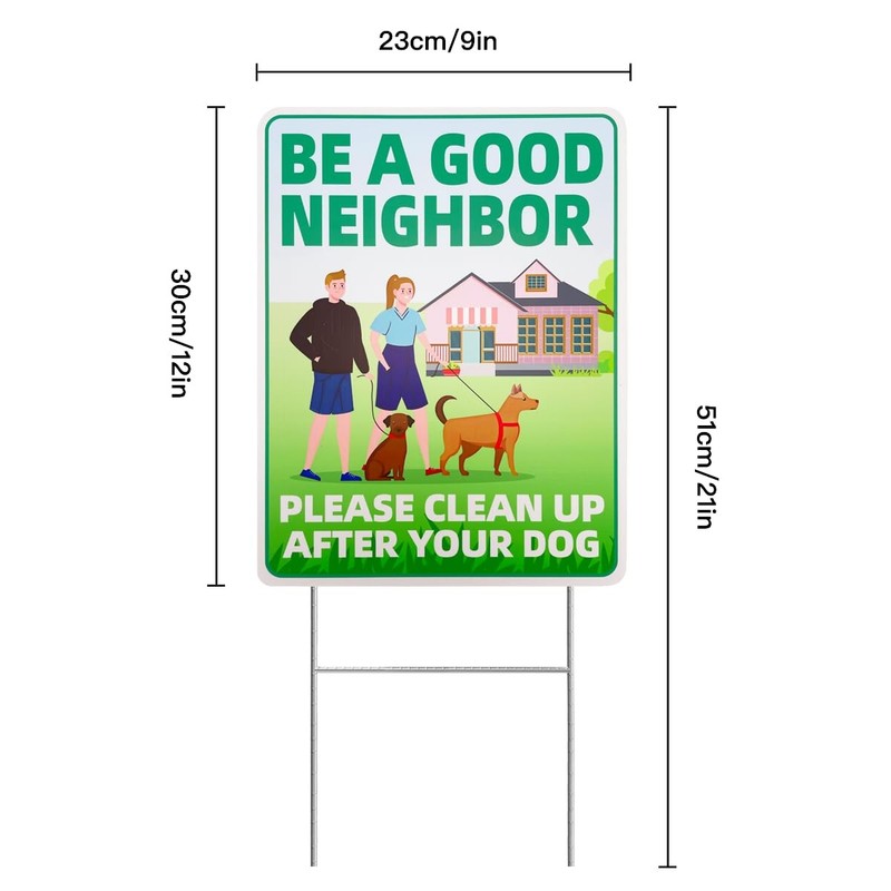 Clean Up After Your Dog Signs, 2 Pack 12"x9" with Metal H-Stakes Be a Good Ne... gallery