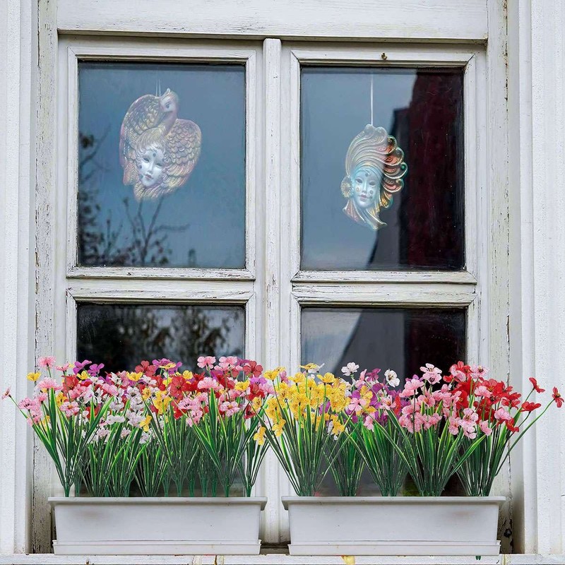 2-8 Bundles Artificial Flowers UV Resistant Plastic Plant Silk Flower Outdoor US gallery