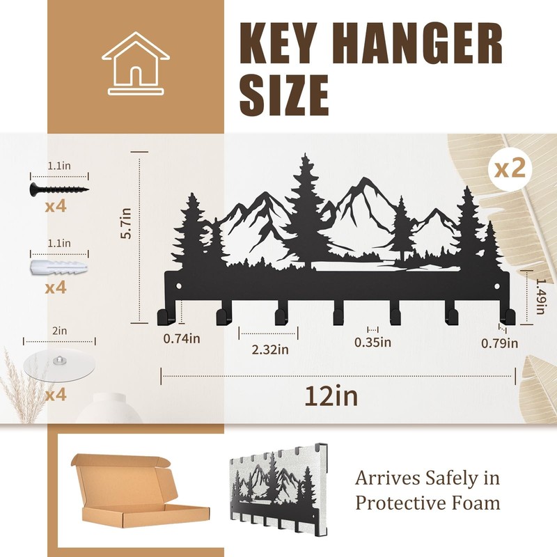 2 Pack Key Holder Wall Mount with 14 Key Hooks, 12"x5.7" 20LB Metal Key Hange... gallery