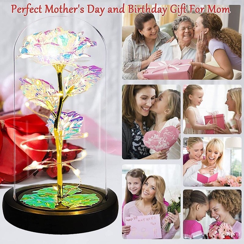 2 Pack LED Rose Flower Light Glass Dome Artificial Rose Night Lamp Gift gallery