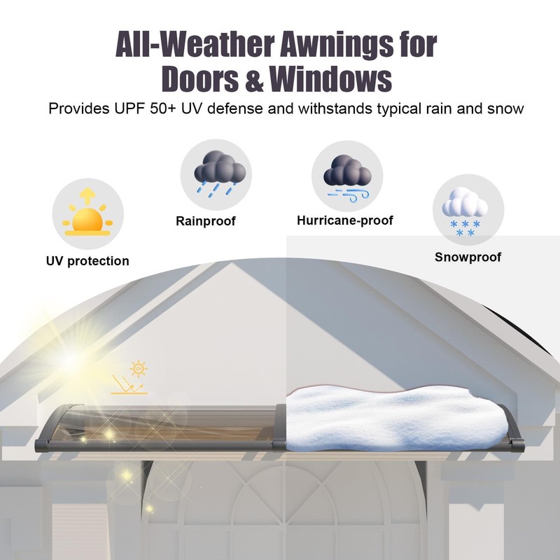 Door Awning Exterior, 32x40 Inch Polycarbonate Overhang Canopy with Drainage,... gallery
