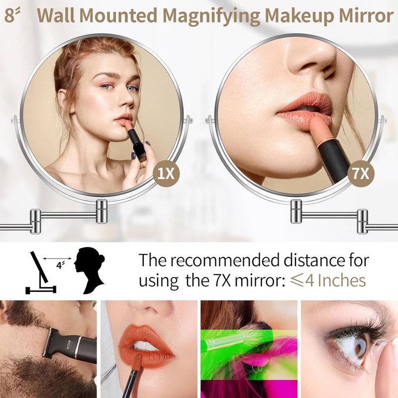 Wall Mounted Mirror Swing Arm Double Sided 360° Swivel Bathroom Shaving Mirror gallery