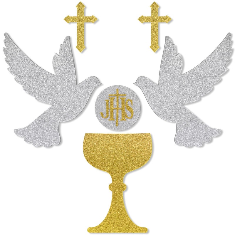 First Communion Baptism Decor Felt Cross Dove Gold Silver God Bless Wall Deco…