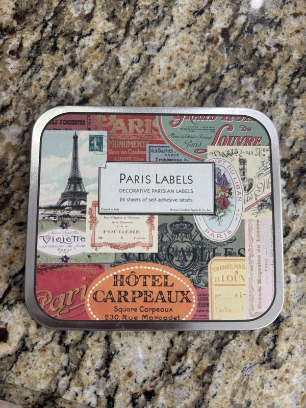 Cavallini & Co. Paris Stickers Labels 24 Sheets Self Adhesive Labels in Tin New