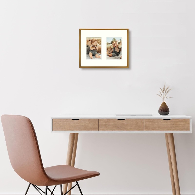 2 Pack 7x5 Bronze Aluminum Collage Frame 2 Opening for 5x7 Photo Wall Mount Art gallery